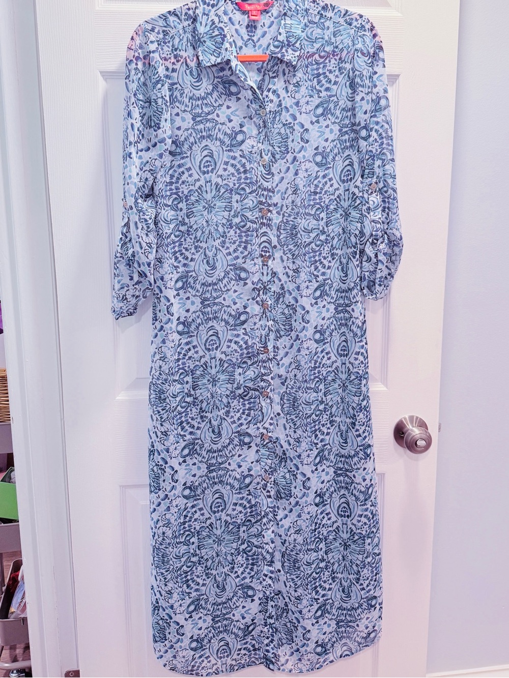 NWOT Lilly Pulitzer Womens Coverup Dress Light Blue Printed Button-Front